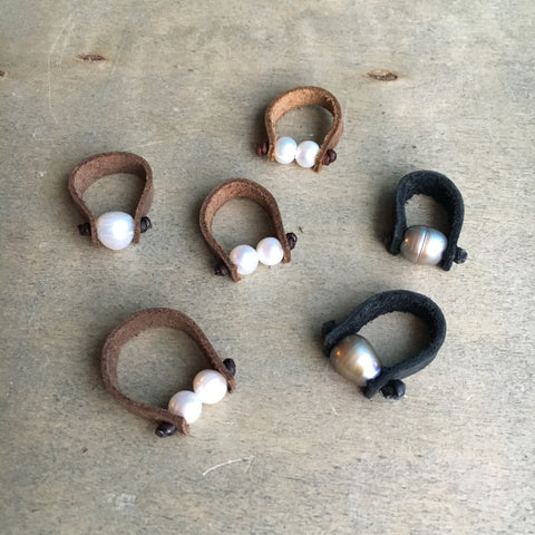 Leather Pearl Ring