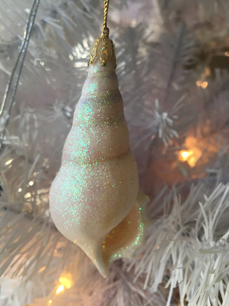 Small White Tibia Glitter Seashell Ornament - Christmas Tree