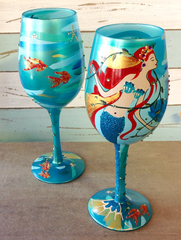 Mermaid Painted Wine Glass