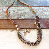 Multi Chain Leather & Pearl Necklace