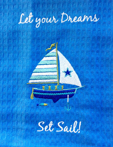 Embroidered Sail Boat Towel