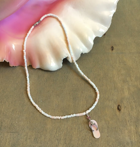 Pink Conch Shell Flip Flop Necklace