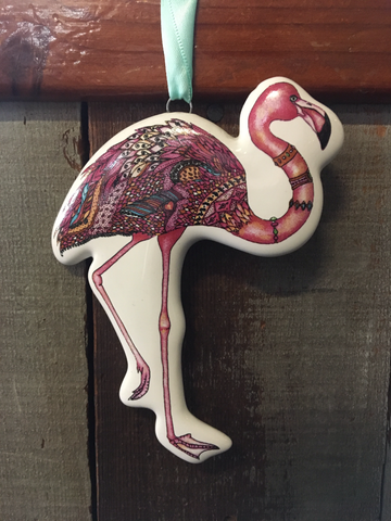Ceramic flamingo ornament
