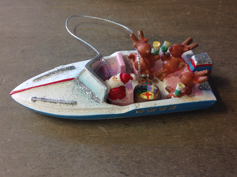 Santa Party Boat Ornament