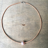 Single Pearl and Leather Necklace