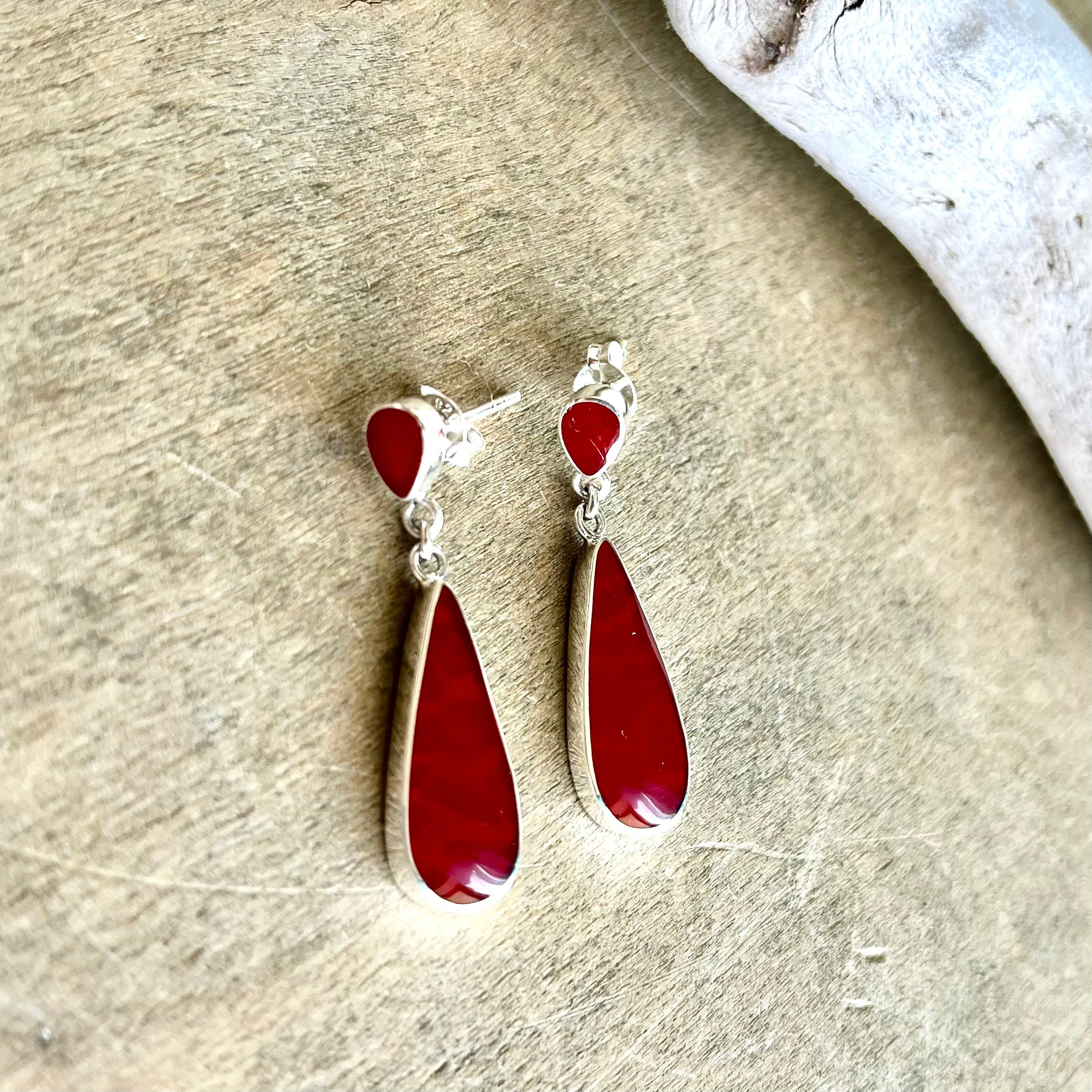 Red Coral Stud Drop Earrings Sea Things Ventura