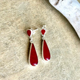 Red Coral Stud Drop Earrings