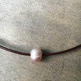 Single Pearl and Leather Necklace