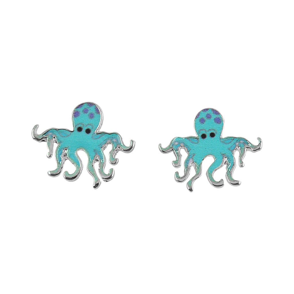 Blue Octopus Stud Earrings