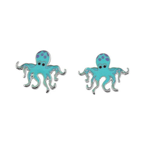 Blue Octopus Stud Earrings