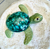 Raku Pottery Green Turtle Box