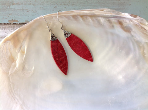 Red Coral Leaf Drop Earrings