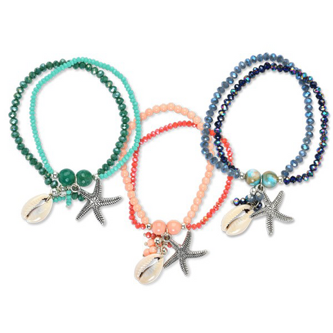 Starfish Charm Cowrie Stretch Bracelet