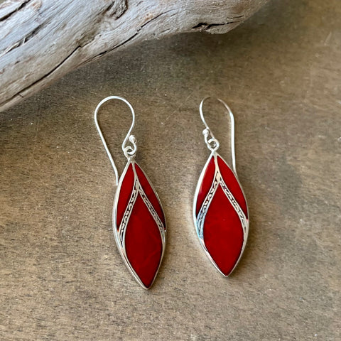 Red Coral Dragonfly Wing Earrings