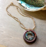Mosaic Abalone Wood Jewelry Earrings and Necklace