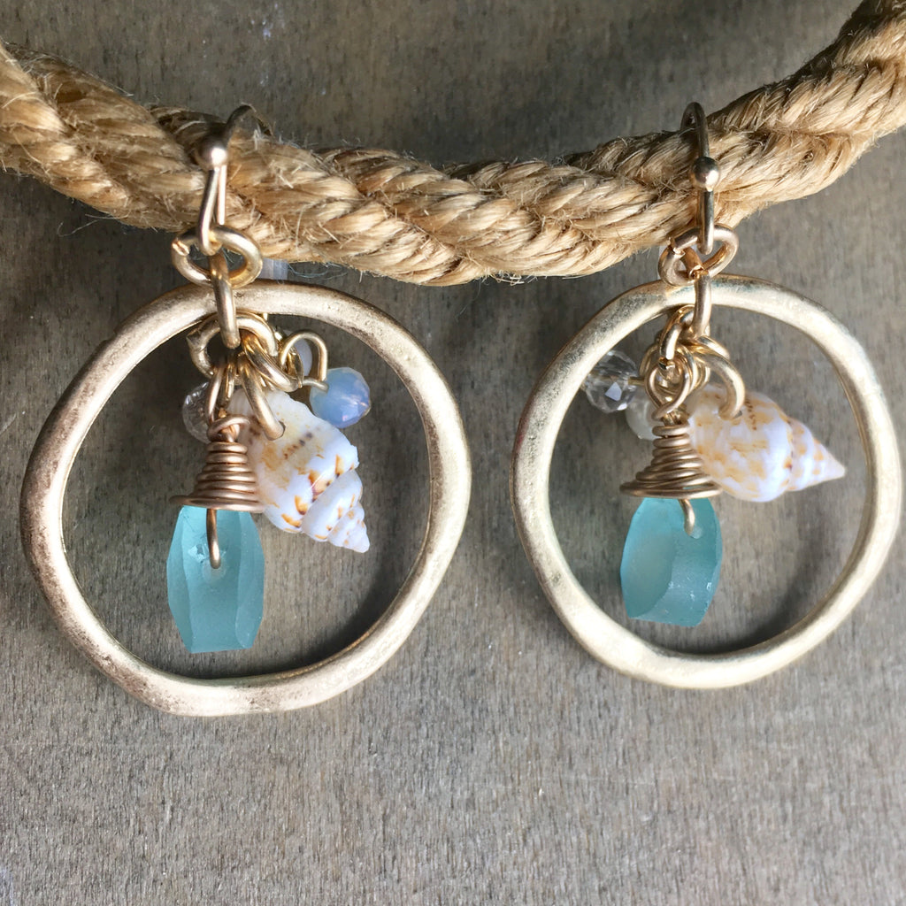 Seashell Seaglass Hoop Earrings