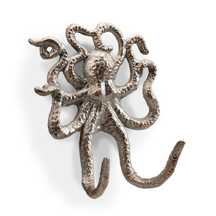 Octopus Cast Iron Wall Hook, Cast Iron Green and Gold Octopus Hook
