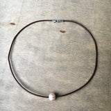 Single Pearl and Leather Necklace