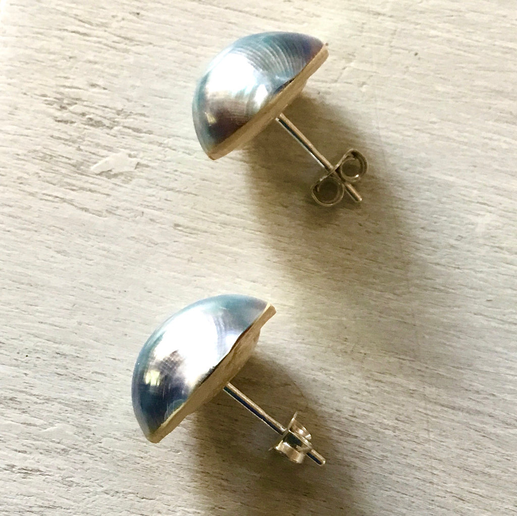 Blue Pearl Nautilus Stud Earrings