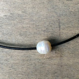 Single Pearl and Leather Necklace