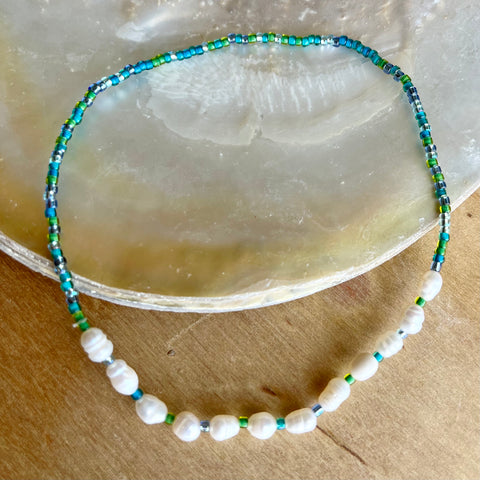 Seed Bead Pearl Stretch Anklet