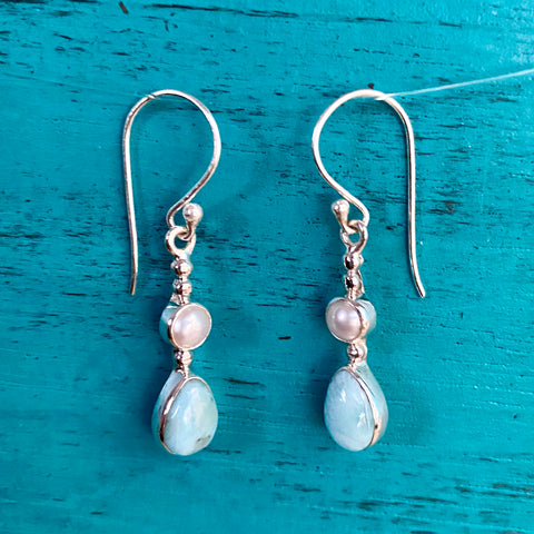 Larimar Pearl Dangle Earrings