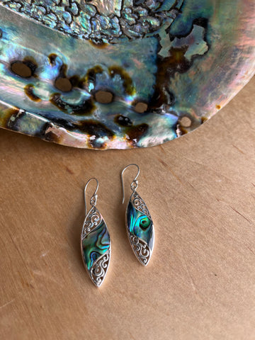 Abalone Scroll Leaf Earrings
