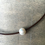 Single Pearl and Leather Necklace