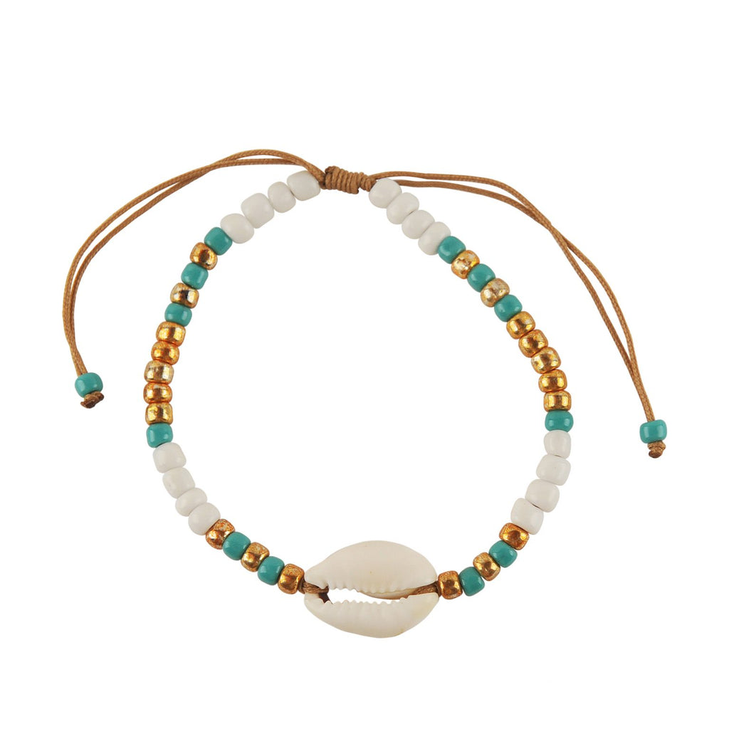 Beaded Turquoise Cowrie Bracelet