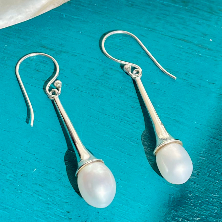 Silver Top Pearl Earrings