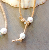 Pearls, Seaglass and Leather Necklace