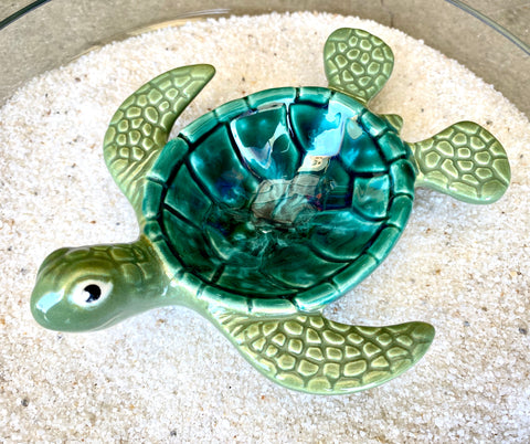 Raku Pottery Green Turtle Soap Dish
