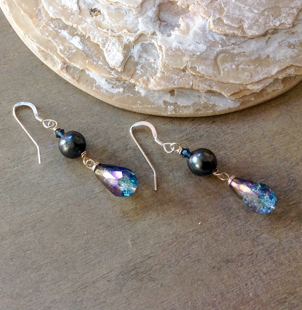 Sterling Deep Sea Pearl Earrings