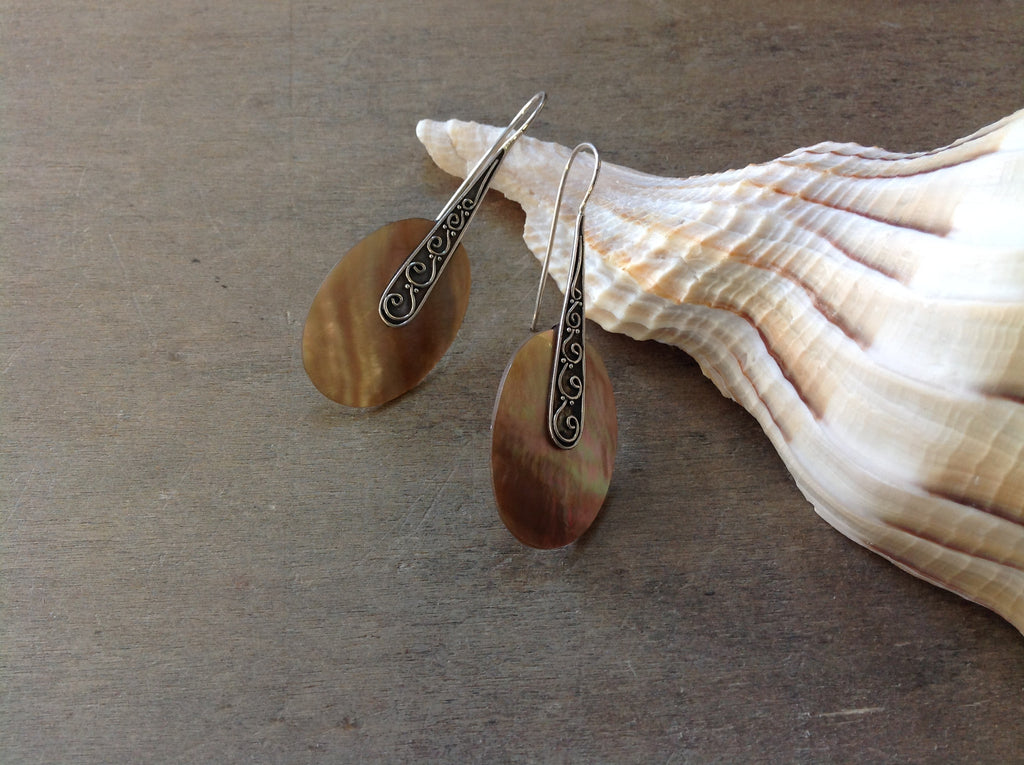 Pearl Brown Shell Hook Earrings