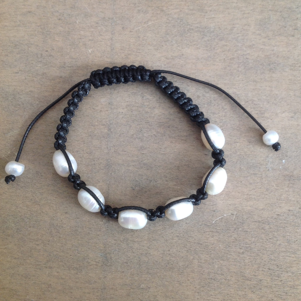 White Pearl Macrame Bracelet