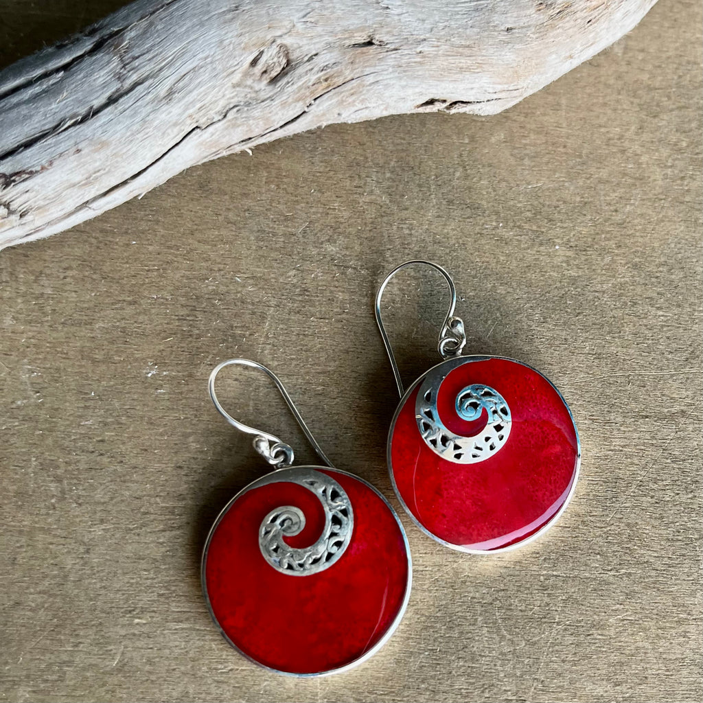 Red Coral Wave Earrings