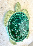 Raku Pottery Green Turtle Soap Dish