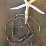 Seaglass & Pearls Leather Lariat