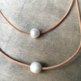 Single Pearl and Leather Necklace