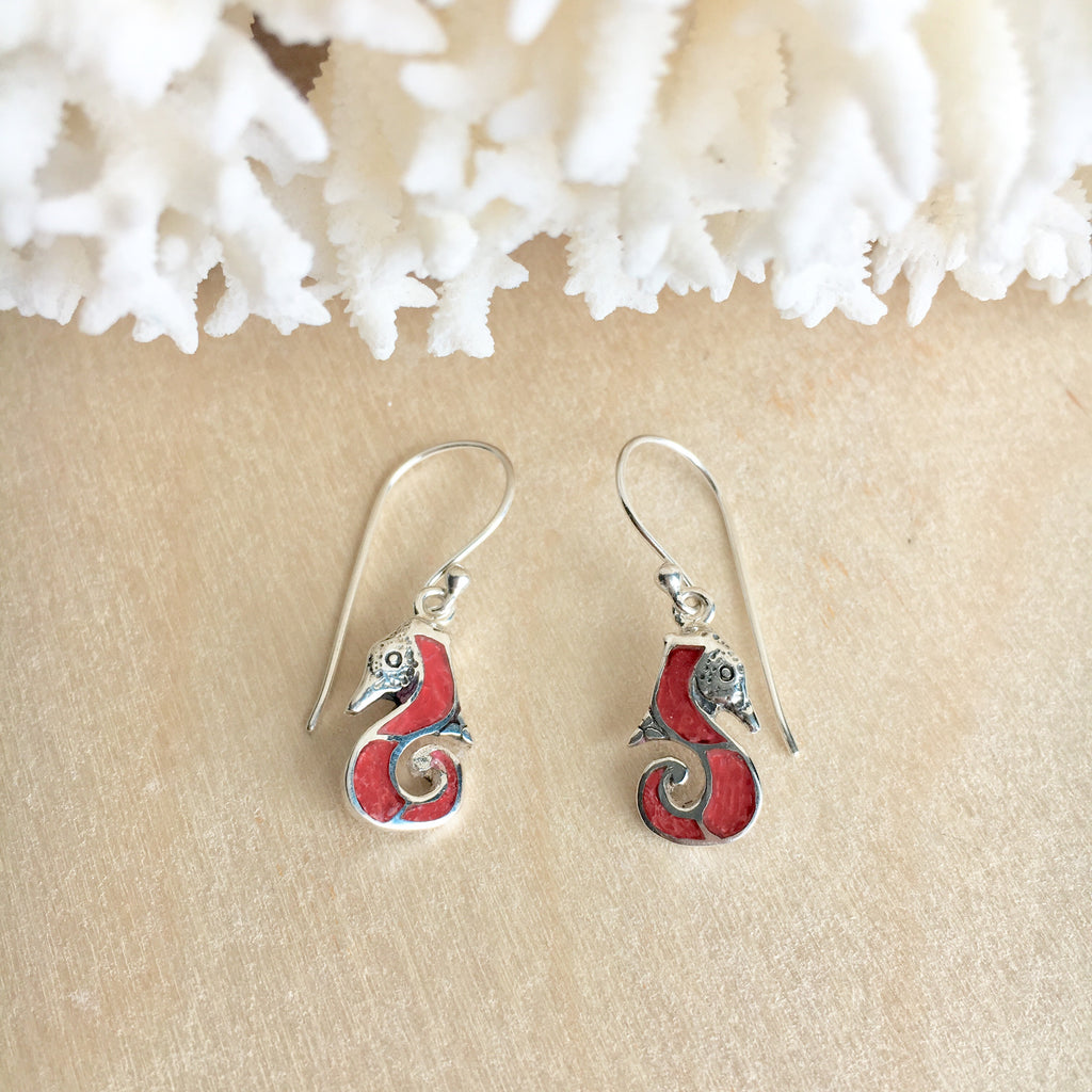 Red Coral Dainty Seahorse Earrings