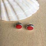 Red Coral Inlay Stud Earrings