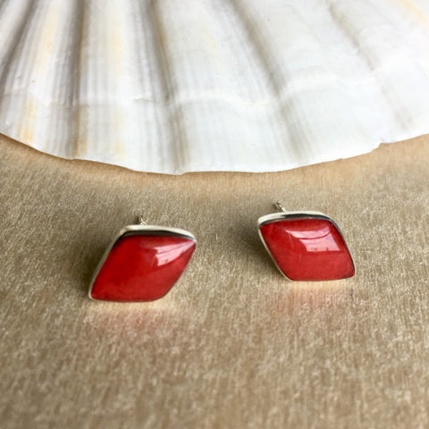 Red Coral Inlay Stud Earrings