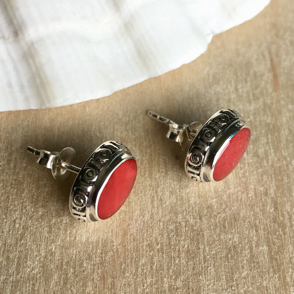 Red Coral Inlay Stud Earrings – Sea Things Ventura