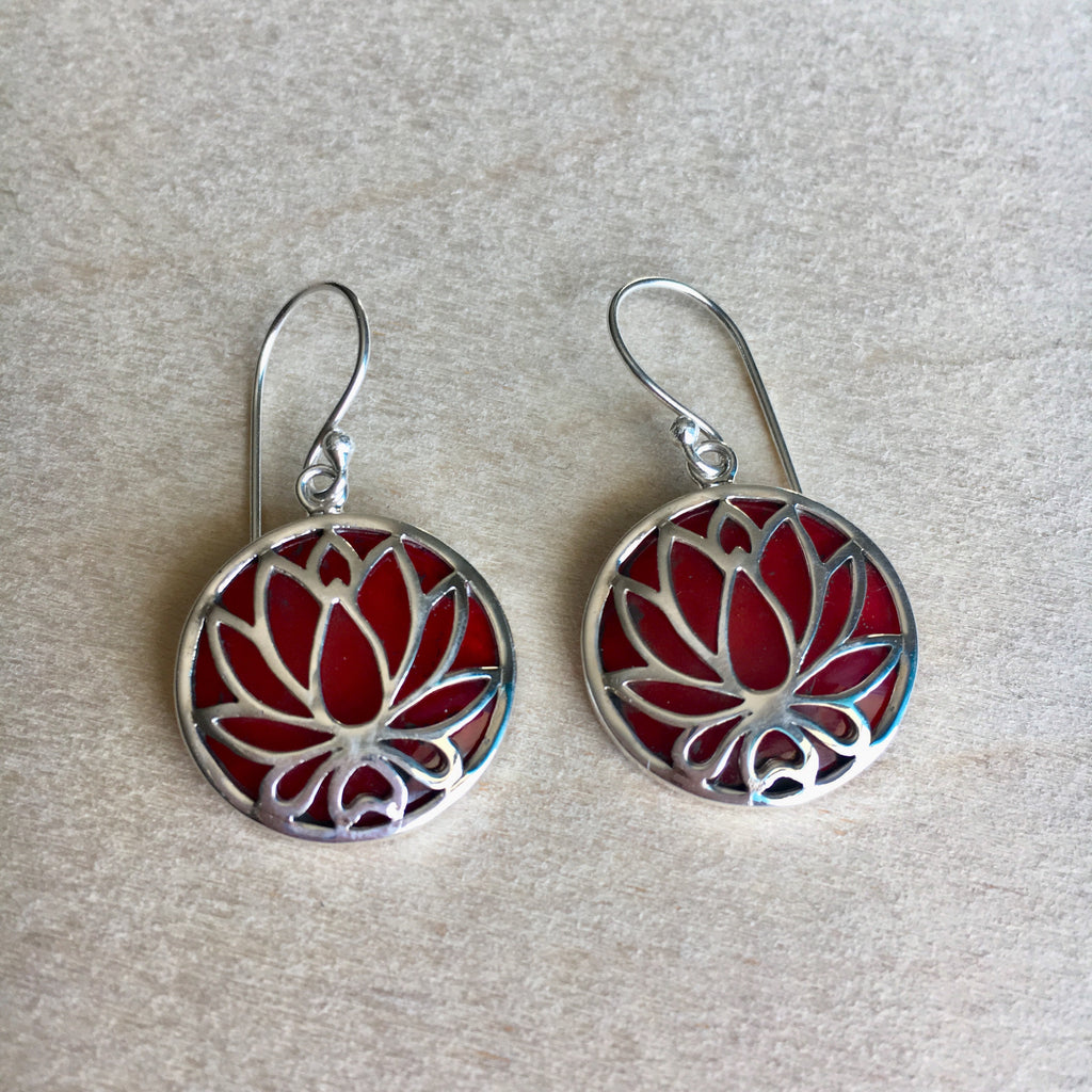 Red Coral Lotus Earrings