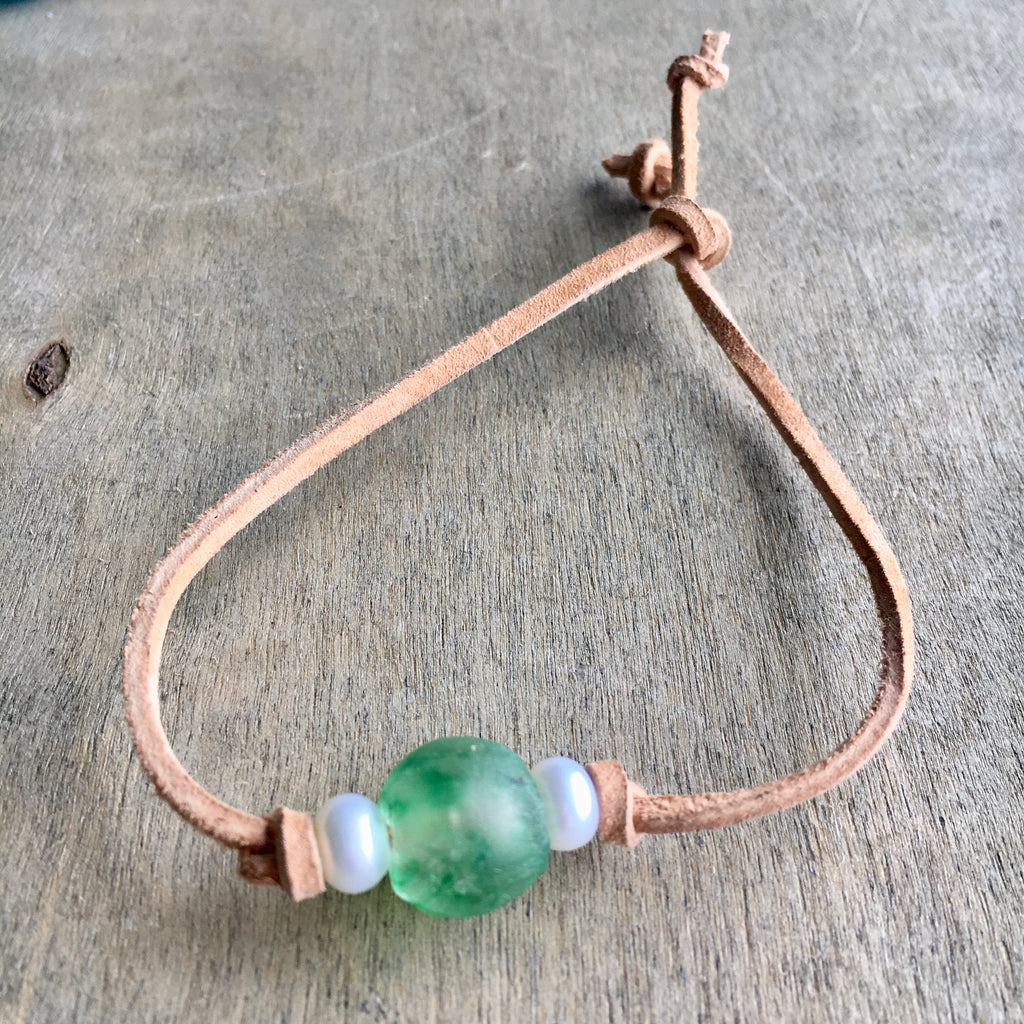 Seaglass & Pearls Leather Bracelet – Sea Things Ventura